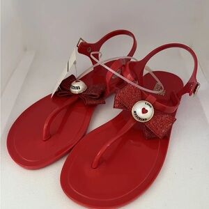Love Moschino Women’s Scarpa Red Sandals W/ Glittered Red Bow